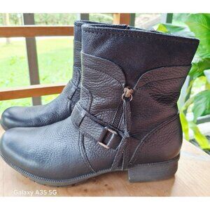 Clarks Womens Black Leather/Textile Zipper Ankle Boots Size 9.5M Comfort Winter